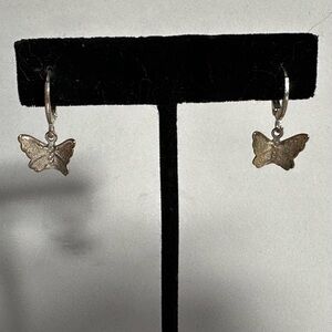 Silver Butterfly Earrings Petite Fairy Whimsical Round Leverback Closures